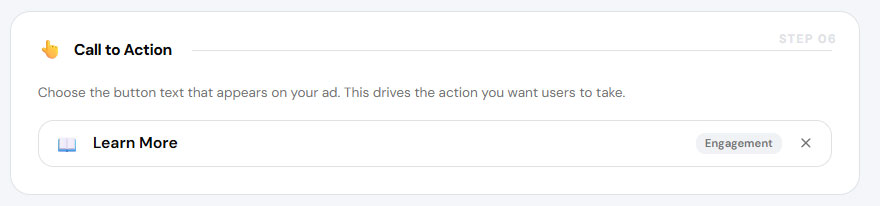 Call to action dropdown selector