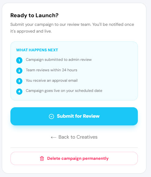 Submit for Review button on the campaign review screen