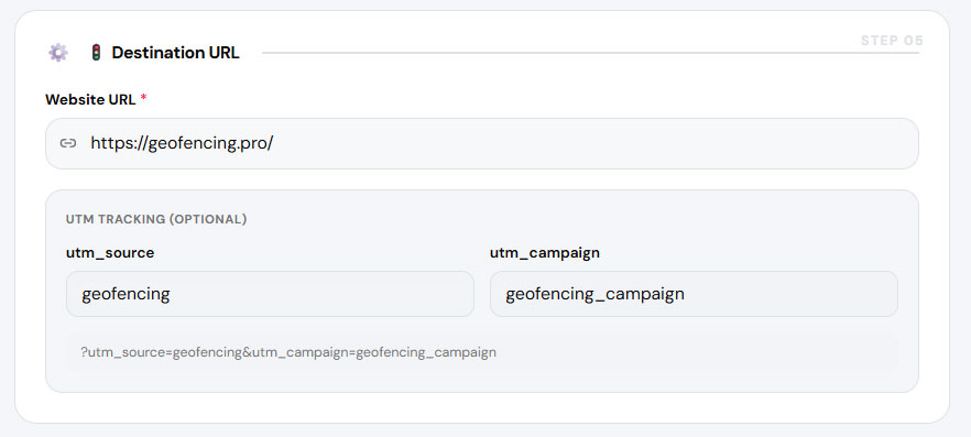 Destination URL input field for Traffic campaign